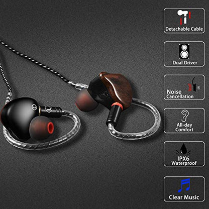 in Ear Monitor Headphones, HiFi Stereo IEM Earphones, Dynamic Dual Driver Wired Earbuds with Detachable Cable, Noise Canceling Headset for Singers Musicians Drummers Audiophile (Wood Grain) | HiFi IEM, Dual Dynamic Driver Wired Earbuds, Noise Canceling In