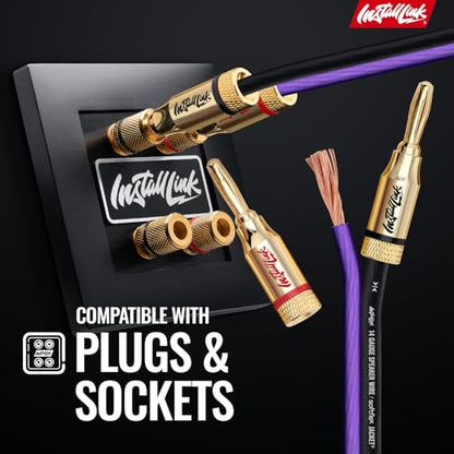 Install Link Banana Plugs for Speaker Wire (12 Pack) Gold-Plated, Red/Black | 14/16/18 AWG (Gauge), Expanding Pins into 4mm Binding Posts, 6 Red + 6 Black, for Home Theater Amps & Receivers