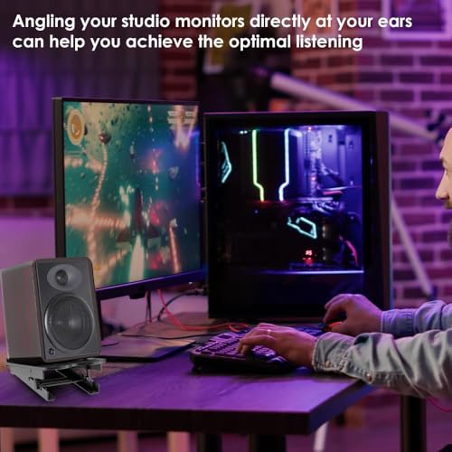Studio Monitor & Bookshelf Speaker Stand, 5" Adjustable Tilt | w/ Anti-Vibration 5°, 10°, 13°, 15° Angles, 16 lb Load Capacity, Non-Slip Rubber Feet, Studio & Home Audio Experience(Single)