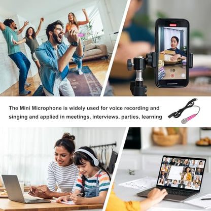 MECCANIXITY Mini Microphone, Hot Pink, 3.5mm, USB, Laptop, Smartphone, Tablet Compatible, 119cm Cable, Low Noise, 1 Channel - color: Hot Pink