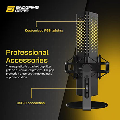 ENDGAME GEAR XSTRM USB RGB Microphone for PC Gaming, Cardioid Gaming Mic, Black | USB RGB condenser gaming microphone, cardioid pickup, plug and play, for PC gaming and streaming - color: Black