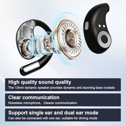 Open Ear Headphones Wireless Bluetooth 5.4, Air Conduction Wireless Earbuds with Ear Hooks and Mic, 50H LED Charging Case, IPX7 Water Resistant Sport Headphones for Running Gym Work - color: Black