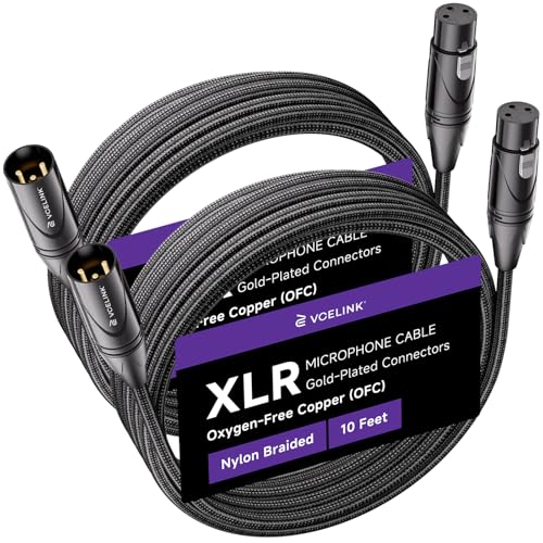VCELINK XLR Cables 10ft 2 Packs, Male to Female XLR Microphone Cable | Gold-Plated 3-Pins Balanced Shieled Speaker Cable, AL & OFC Dual Shielded Balanced Mic Cord - style: 10 Feet