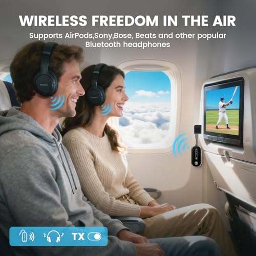 Dual Link Airplane Bluetooth 5.4 Transmitter & Receiver 2-in-1 Bluetooth Adapter Airplane Travel Essentials Wireless Receiver 3.5MM AUX Jack Adapter on TV/Flight/Gym/Car Stereo