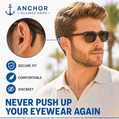 3 Pack - Sunglasses Retainer Anti-Slip Glasses Grip Ear Hook Eyeglasses Anti-Slip Temple Tip Glasses Holder (Black) - color: Black