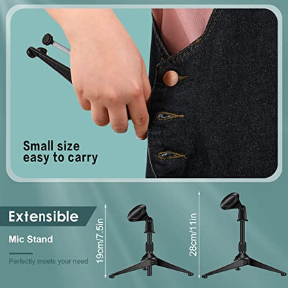 3 Pack Desktop Mic Stand Portable Foldable Tripod with Mic Clip Holder Adjustable Height Tabletop Microphone Stand 5/8 Inch Male to 3/8 Inch for Dynamic Recording Podcast