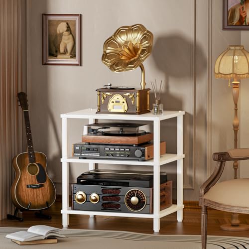 3-Tier AV Media Player Stand, White Stereo Cabinet, Modern Stereo Cabine,Game Console Shelf,Wooden TV Stand,Multifunctional Entertainment Center, Suitable for Home, Conference Room - color: White, size: 3 Tier