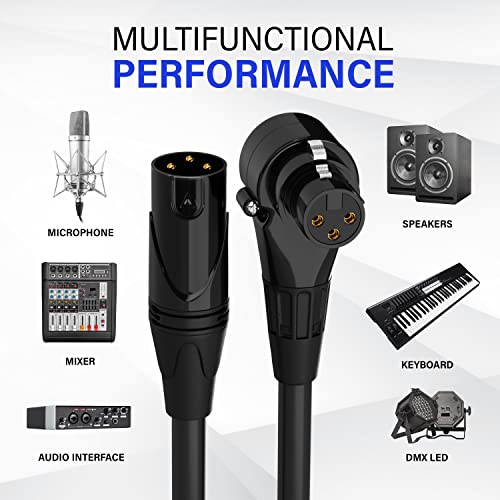 LyxPro 1.5 ft XLR Mic Cable, Male to Right-Angle Female, Black - color: Black, size: 1.5 Feet Angled Female