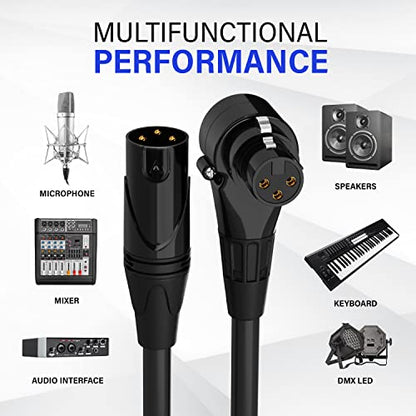 LyxPro 1.5 ft XLR Mic Cable, Male to Right-Angle Female, Black - color: Black, size: 1.5 Feet Angled Female