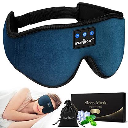 MUSICOZY Bluetooth 5.4 Sleep Headphones Sleeping Eye Mask Earbuds Headband | HD Stereo Sound, Wireless Headphones with Soft Lining Blackout Washable Design for Side Sleepers Travel Meditation Relaxation - color: Navy Blue