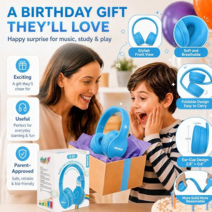 Kids Bluetooth Headphones Wireless 68 Hours,Safe Volume Limit 85/94dB Blue | Adjustable Headband Foldable Over-Ear Lightweight Headsets for Toddler Girls Boys Tablet/iPad,HD Stereo,Built-in Mic - color: Blue