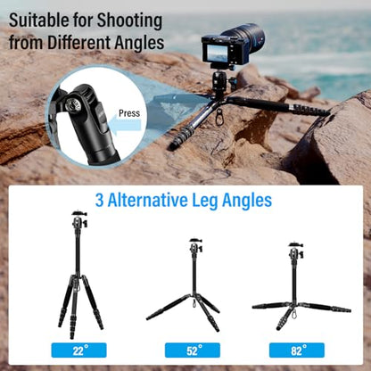 SIRUI Lightweight Carbon Fiber Travel Tripod, 52" Compact Camera Tripod with 360°Ball Head Kit, Detachable Center Column, Max Load 13.23lbs/6kg, Traveler 5CX - style: Carbon Fiber Tripod