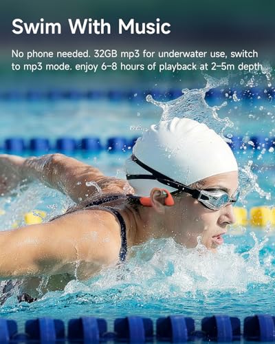 Bone Conduction Swimming Headphones with 32GB MP3 Player | IP68 Waterproof Open-Ear Wireless Sports Headphones, 10H Playtime, Bluetooth 6.0, Secure Fit for Running Swimming Surfing - color: Orange