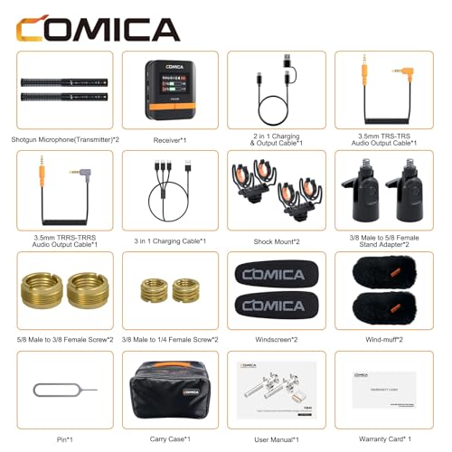 COMICA VM40 Combo Shotgun Microphone for Camera,Smartphone and PC | Super Cardioid Dual-Channel Wireless Mic