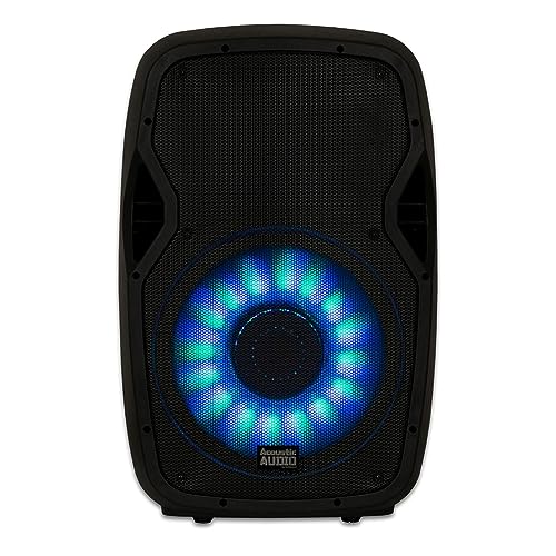 Acoustic Audio by Goldwood 1000W Bluetooth PA Speaker with LED, Mic & Stand | Large Plug-In Powered PA System with Remote & Flashing LED Party Lights for Karaoke, DJ or Tailgate Party