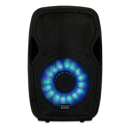 Acoustic Audio by Goldwood 1000W Bluetooth PA Speaker with LED, Mic & Stand | Large Plug-In Powered PA System with Remote & Flashing LED Party Lights for Karaoke, DJ or Tailgate Party