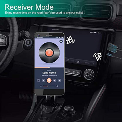 Bluetooth 5.0 Transmitter Receiver Adapter, 3.5mm Portable Wireless Audio Transmitter Receiver Dongle for TV/PC/Headphones/Car Stereo/Home Theater, USB for Power Supply, Low Latency, Plug and Play