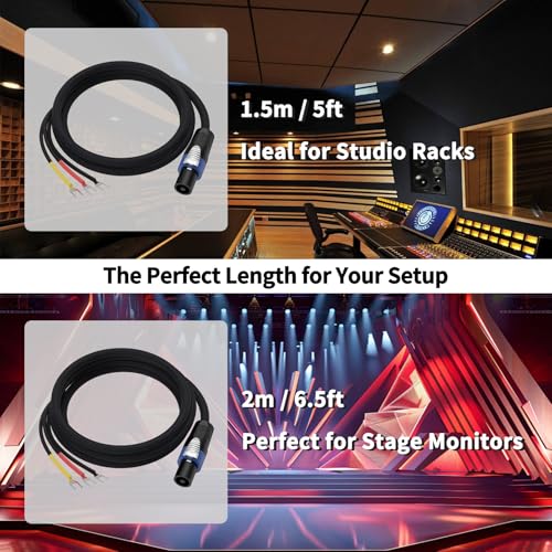 Tertullus Professional Speaker Wire with Speakon to 3-Spade Connectors | 8mm 2.5mm² OFC Silver-Plated Cord for PA Speakers, Subwoofers, Guitar Amps & Studio Monitors | Compatible with Peavey |1.5M - size: 1.5M