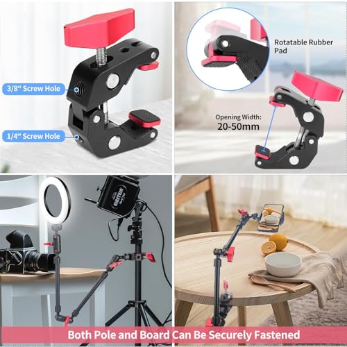 HEMMOTOP 22in Magic Arm Clamp with 1/4" - 3/8" Thread Screw MS08 | Adjustable Phone Holder, 360° Rotation, Long Articulating Arm Camera for Microphone, LED Lights, iPhone, Tripod, Desk, Table