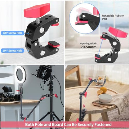 HEMMOTOP 22in Magic Arm Clamp with 1/4" - 3/8" Thread Screw MS08 | Adjustable Phone Holder, 360° Rotation, Long Articulating Arm Camera for Microphone, LED Lights, iPhone, Tripod, Desk, Table