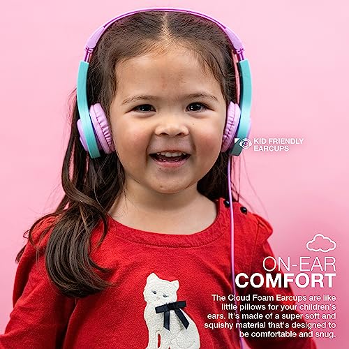 JLab, JBuddies Folding Gen 2, Kids Wired Headphones, Noise Isolating, Volume Limiting, Toddler Headphones Ages 2+, Pink/Teal - color: Pink/Teal