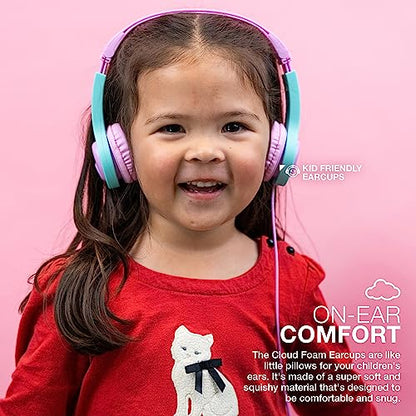 JLab, JBuddies Folding Gen 2, Kids Wired Headphones, Noise Isolating, Volume Limiting, Toddler Headphones Ages 2+, Pink/Teal - color: Pink/Teal