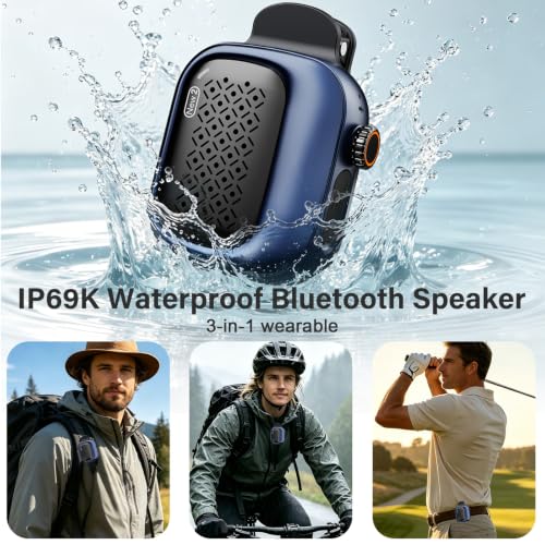 SBUSFGT Wearable Bluetooth Speaker, 43g Mini Clip-On Bluetooth Speaker, 3 Wearable Ways, 20H Playtime Dustproof Multi Pairing Stereo Speaker for Hiking, Swimming, Shower, Outdoor Activities(Blue) - color: Blue