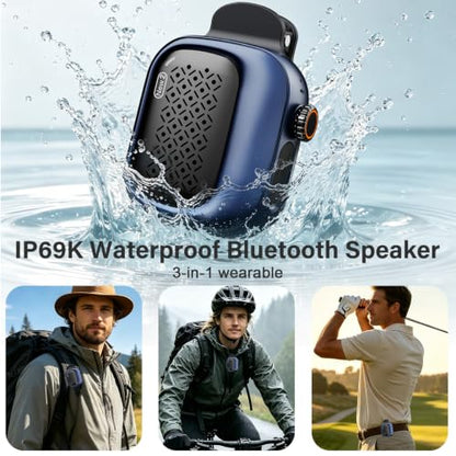 SBUSFGT Wearable Bluetooth Speaker, 43g Mini Clip-On Bluetooth Speaker, 3 Wearable Ways, 20H Playtime Dustproof Multi Pairing Stereo Speaker for Hiking, Swimming, Shower, Outdoor Activities(Blue) - color: Blue