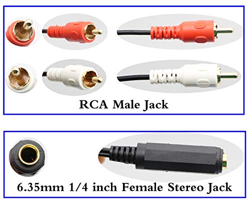 6.35mm to 2 RCA Y Splitter Cable, Gold-Plated 6.35mm (1/4 inch) TRS Female to 2 (Dual) RCA Male Stereo Audio Y Splitter Extension Adapter Cable (12Inch/30CM) - color: White