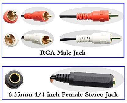 6.35mm to 2 RCA Y Splitter Cable, Gold-Plated 6.35mm (1/4 inch) TRS Female to 2 (Dual) RCA Male Stereo Audio Y Splitter Extension Adapter Cable (12Inch/30CM) - color: White