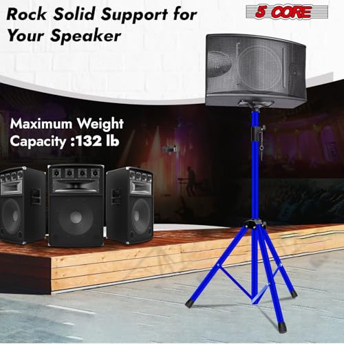 5 Core Speaker Stand Pair Universal Mount Steel Construction 132 Lb Capacity Stable Tripod w/Adjustable Height 72” w 35mm Compatible Insert Metal Safety Pin Included Bag - color: Blue