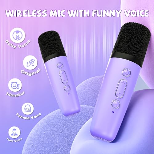 CscyyAmz Mini Karaoke Machine for Kids Girls Boys - Birthday Gifts for Ages 4 5 6 7 8+ Year Old - Portable Bluetooth Speaker with 2 Wireless Microphone - Kids' Instrument Accessories - Purple - style: Purple