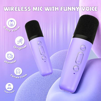 CscyyAmz Mini Karaoke Machine for Kids Girls Boys - Birthday Gifts for Ages 4 5 6 7 8+ Year Old - Portable Bluetooth Speaker with 2 Wireless Microphone - Kids' Instrument Accessories - Purple - style: Purple