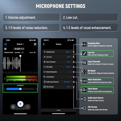 NEEWER KM23B Wireless Lavalier Microphone Bluetooth App Control, Compatible with iPhone Android Phone 8Hrs Battery Vocal Enhancement Noise Cancellation Volume Adjustment Low Cut for Streaming Vlogging