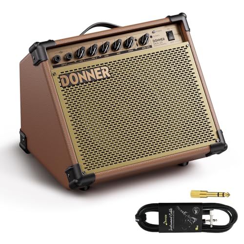 Donner DKA-20 Keyboard Amplifier 20 Watt Keyboard AMP with Aux in and Two Channels, Bass Guitar Amp, Piano Amplifier, Electronic Drum Speaker Support for Microphone Input - color: Modern Brown