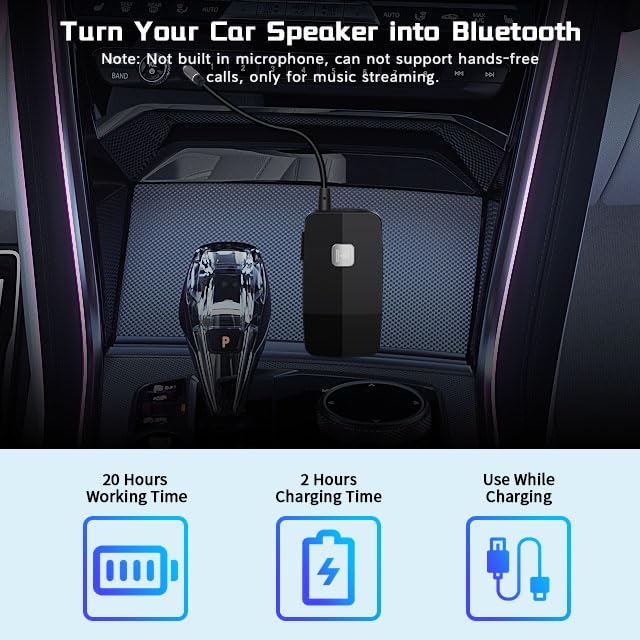 iDIGMALL Bluetooth 5.4 Receiver, HiFi Wireless Audio Adapter for Speakers | 3.5mm AUX RCA Jack for Old Receiver Home System Car Stereo Wired Headphones, 20H Playtime, Easy to Slide ON/Off, Multi-Point - color: J205