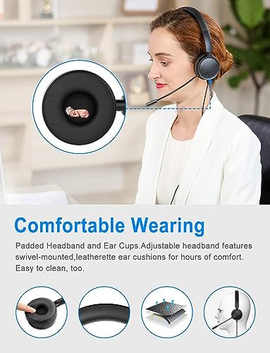 New bee USB Headset with Mic for PC, On-Ear Computer Laptop Headphones with Noise Cancelling Microphone & USB-C Adapter for Home Office Online Class Skype Zoom (Black)