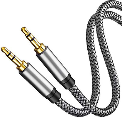 Tan QY 3.5mm Nylon Braided Aux Cable 12Ft, Audio Auxiliary Input Adapter Male to Male Cord for Headphones, Car, Home Stereos, Speaker, iPhone, iPad, iPod & More(12Ft/4M,Silver) - size: 12Ft/4M