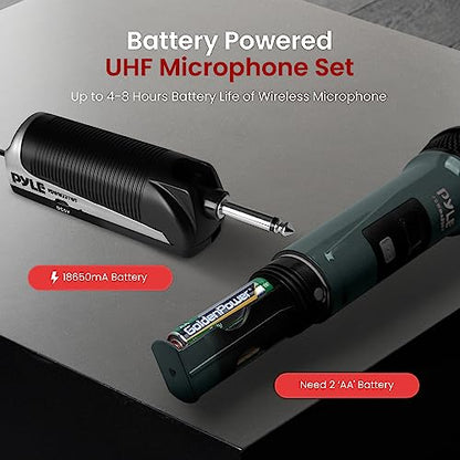 Pyle Portable UHF Band Receiver System, 4 Channel Wireless Microphone System Independent Channel Controls, RF Signal LCD Indicator, Digital Audio Microphone Set with 4 Handheld Microphones - style: 4UHF-GREEN