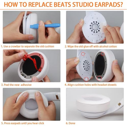 GEVO Replacement Ear Pads for Beats Studio 2 & 3 Headphone Ear Cushions - color: White