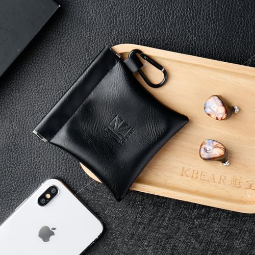 2 Pack Portable Carrying Storage Case, Earphone Storage Case Bag for IEM,in Ears,Earbuds,Travel Bag Leather Jewelry Pouch,Kbear BP01 Plus Suitable for KZ ZS10 Pro/ZS10 PRO X/AS24/Castor (Black, 2PACK)
