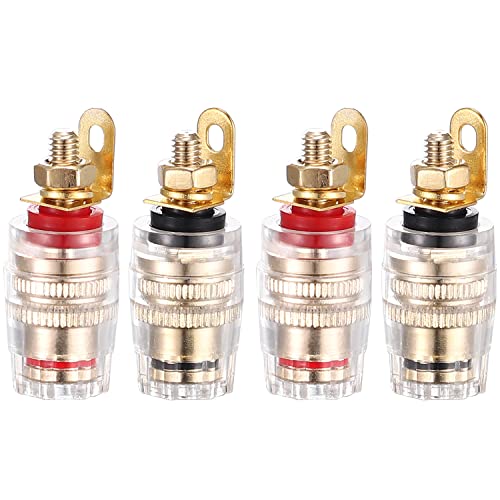Facmogu 2 Pairs Mini Gold Plated Insulated 5-Way Binding Post Banana Plugs 4mm, 24K Gold Plated Sold Brass Amplifier Speaker Terminal Binding Post Banana Jack, Black & Red - Short - size: Small-Short