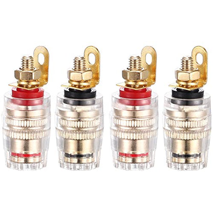 Facmogu 2 Pairs Mini Gold Plated Insulated 5-Way Binding Post Banana Plugs 4mm, 24K Gold Plated Sold Brass Amplifier Speaker Terminal Binding Post Banana Jack, Black & Red - Short - size: Small-Short