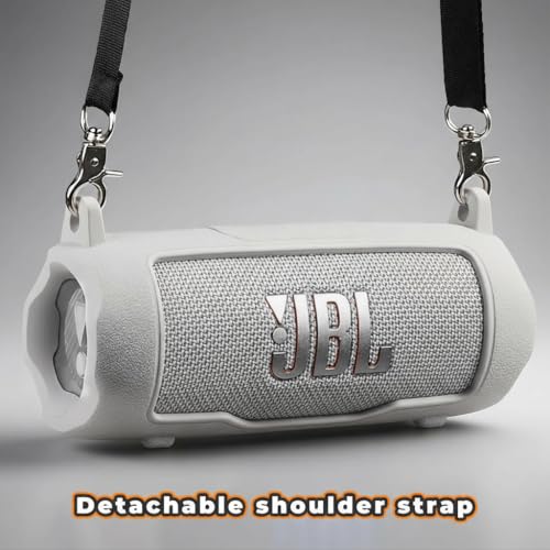 Silicone Cover Compatible with JBL Flip 7 Waterproof Portable Speaker with Shoulder Strap (White) - color: White