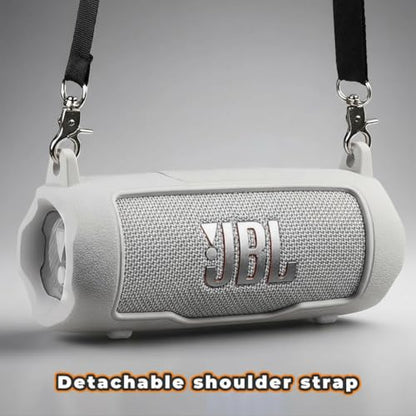 Silicone Cover Compatible with JBL Flip 7 Waterproof Portable Speaker with Shoulder Strap (White) - color: White