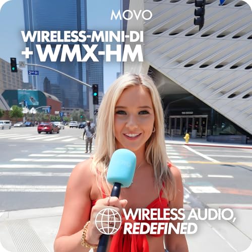 Movo Wireless Mini DI Ultra Compact Wireless Lavalier Microphone for iPhone with WMX-HM Handheld Adapter - Lapel Mic with Handle Mount for Content Creators, Interviews, Reporting and More
