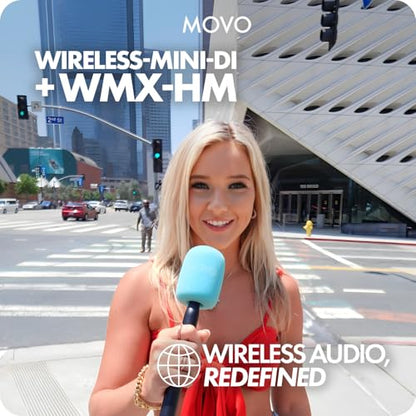 Movo Wireless Mini DI Ultra Compact Wireless Lavalier Microphone for iPhone with WMX-HM Handheld Adapter - Lapel Mic with Handle Mount for Content Creators, Interviews, Reporting and More