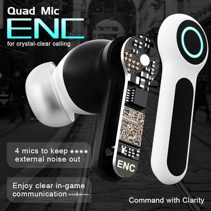 G07 Wireless Earbuds with RGB LED Light, Gaming Earbuds with 40ms Low Latency, Dual Game and Music Mode Earphones, Wireless Headphones with 50 Hours Worktime, IPX5 Waterproof Quad Mic ENC - color: BLUE