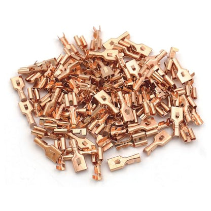 BAOMAIN 100pcs 4.8mm 0.187" Female Spade Connector Non-Insulated Terminals | Copper 0.187" Non-Insulated Female Connectors with Locking Tab for 18-16 AWG Wire,Ideal for Automotive & DIY Projects