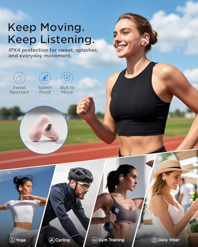 TALIX Open Ear Clip-On Earbuds X8 with AI ENC & Powerful Bass, Wireless Bluetooth 6.0, IPX4 Sweatproof Fitness Headphones, Physical Buttons, 5g Lightweight Ear Buds with Multi-Device Switching, Pink - color: Pink